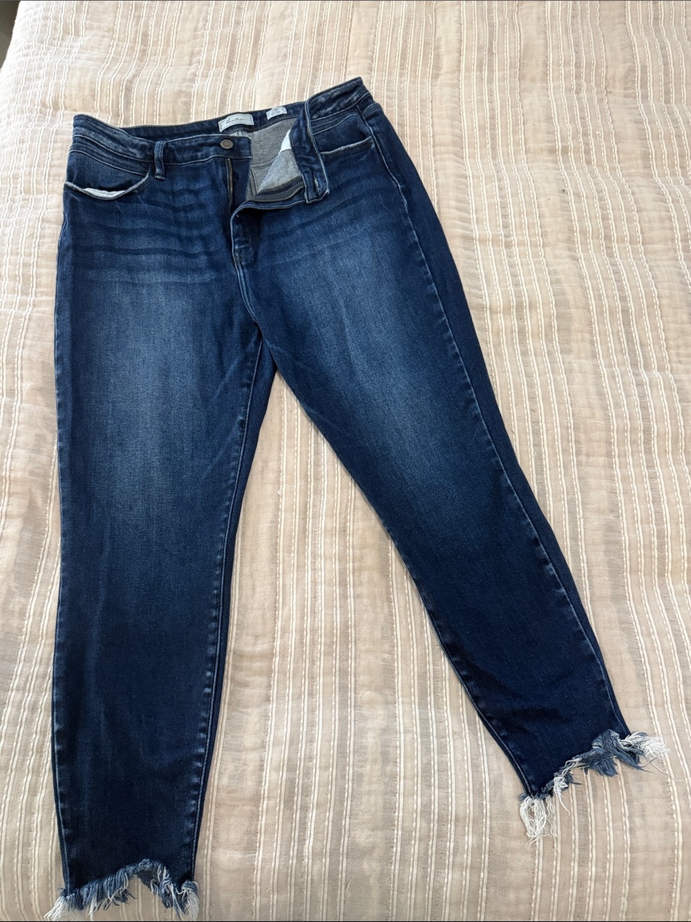 KanCan Dark Blue Cropped Frayed Hem Jeans
